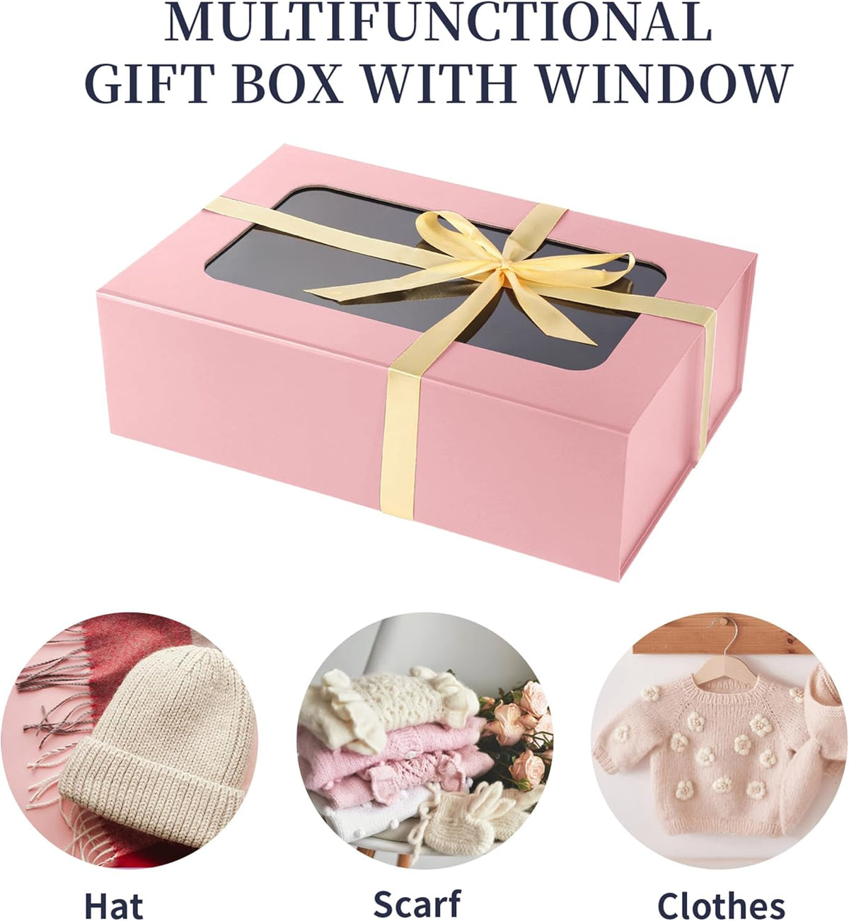 Pink Large Gift Boxes with Window, 13.5"x9"x4.3" Bridesmaid Boxe for Gift Giving,Birthday Gift Box