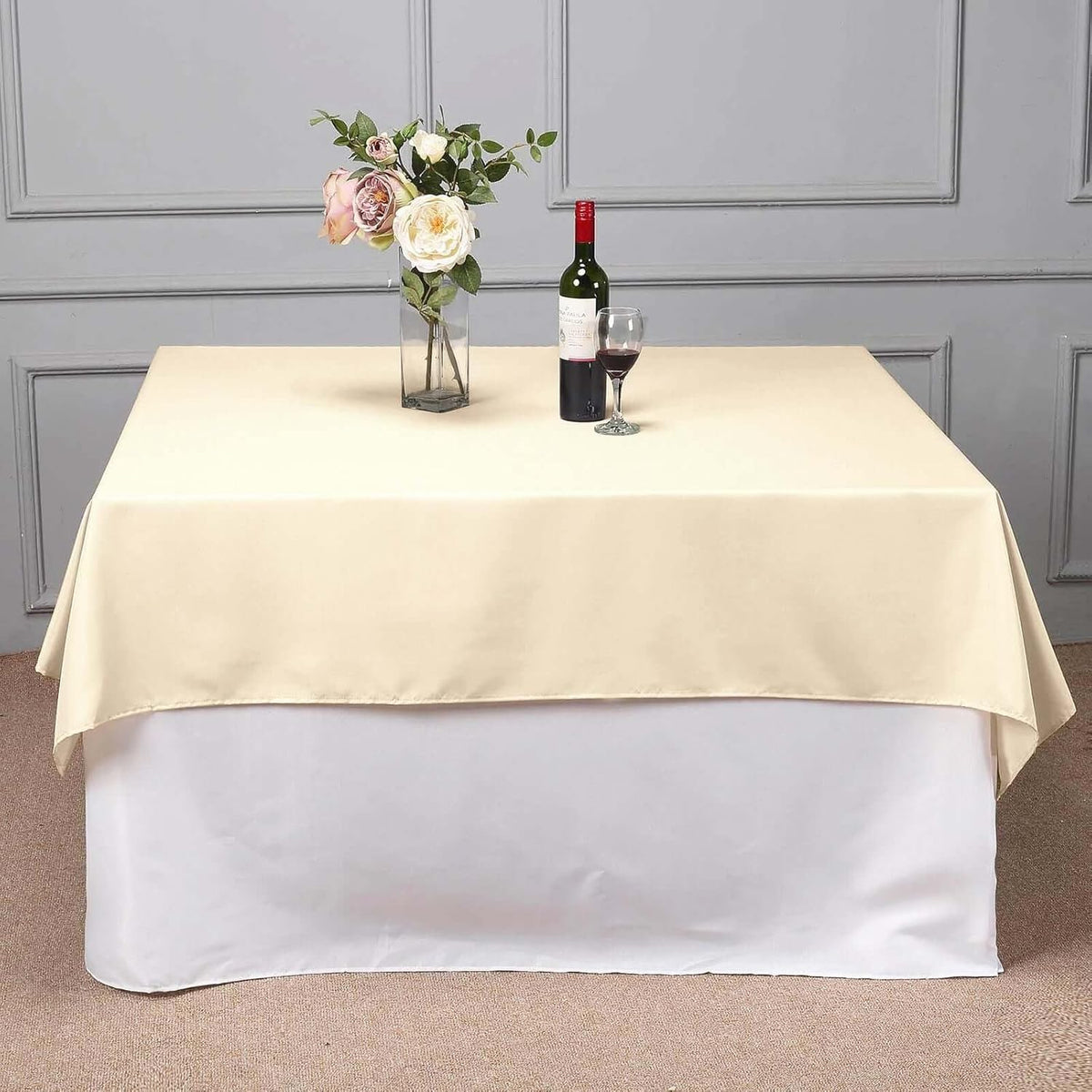 Efavormart 70" Square Linens Beige Wholesale Linens Polyester Square Linen Tablecloth for Wedding
