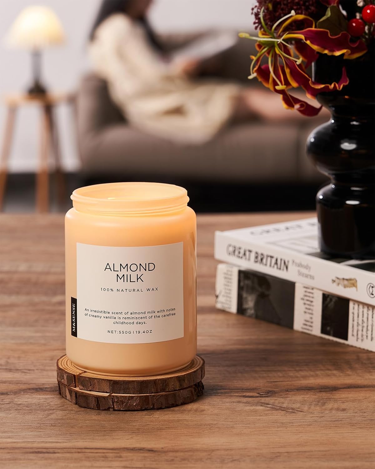 M&SENSE Almond Milk Scented Candles for Home, 19.4oz 110 Hours Long Lasting Non Toxic Natural