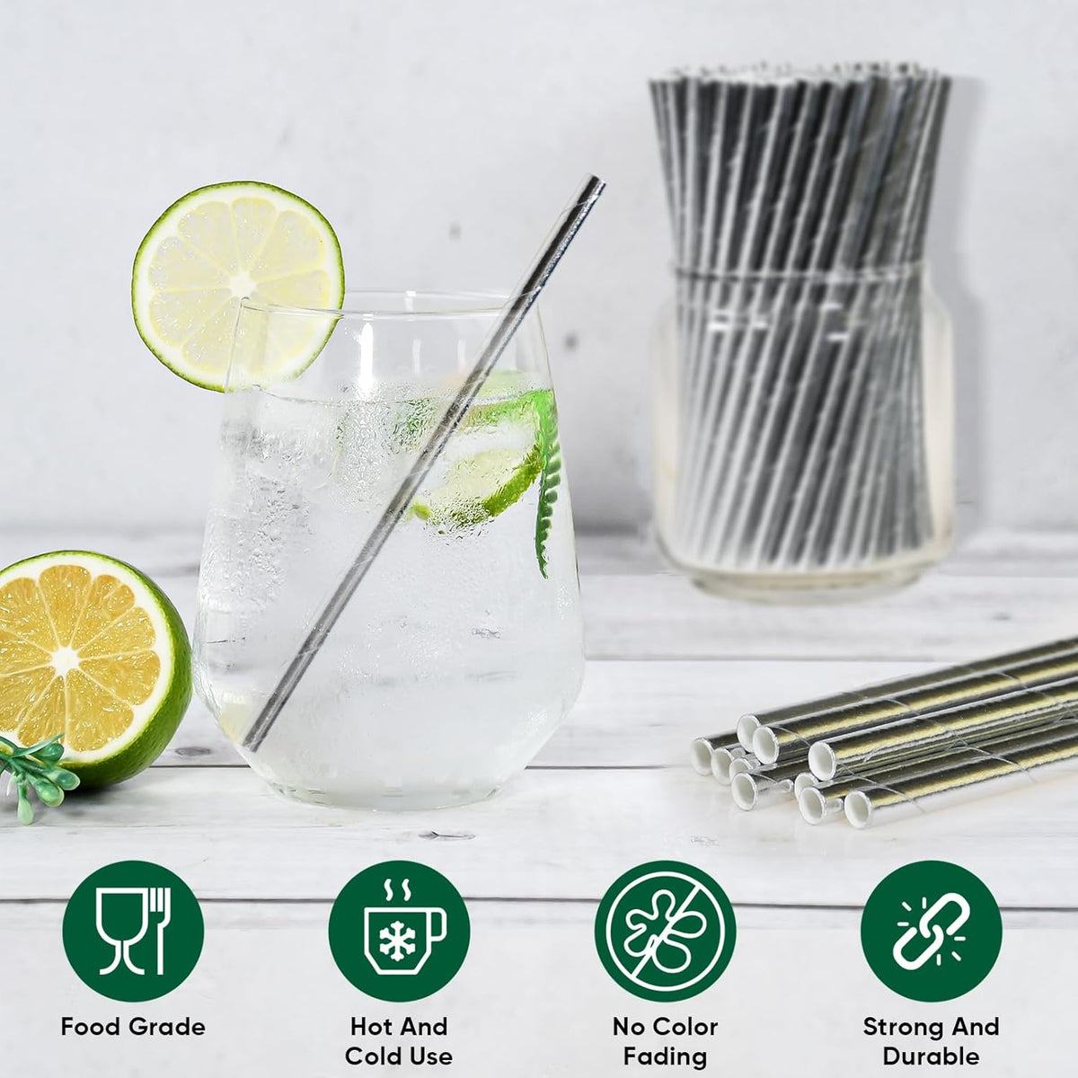 Chunsapk 5.75 inch Disposable Short Silver Paper Cocktail Straws, Stirring Straws 500 Counts - for