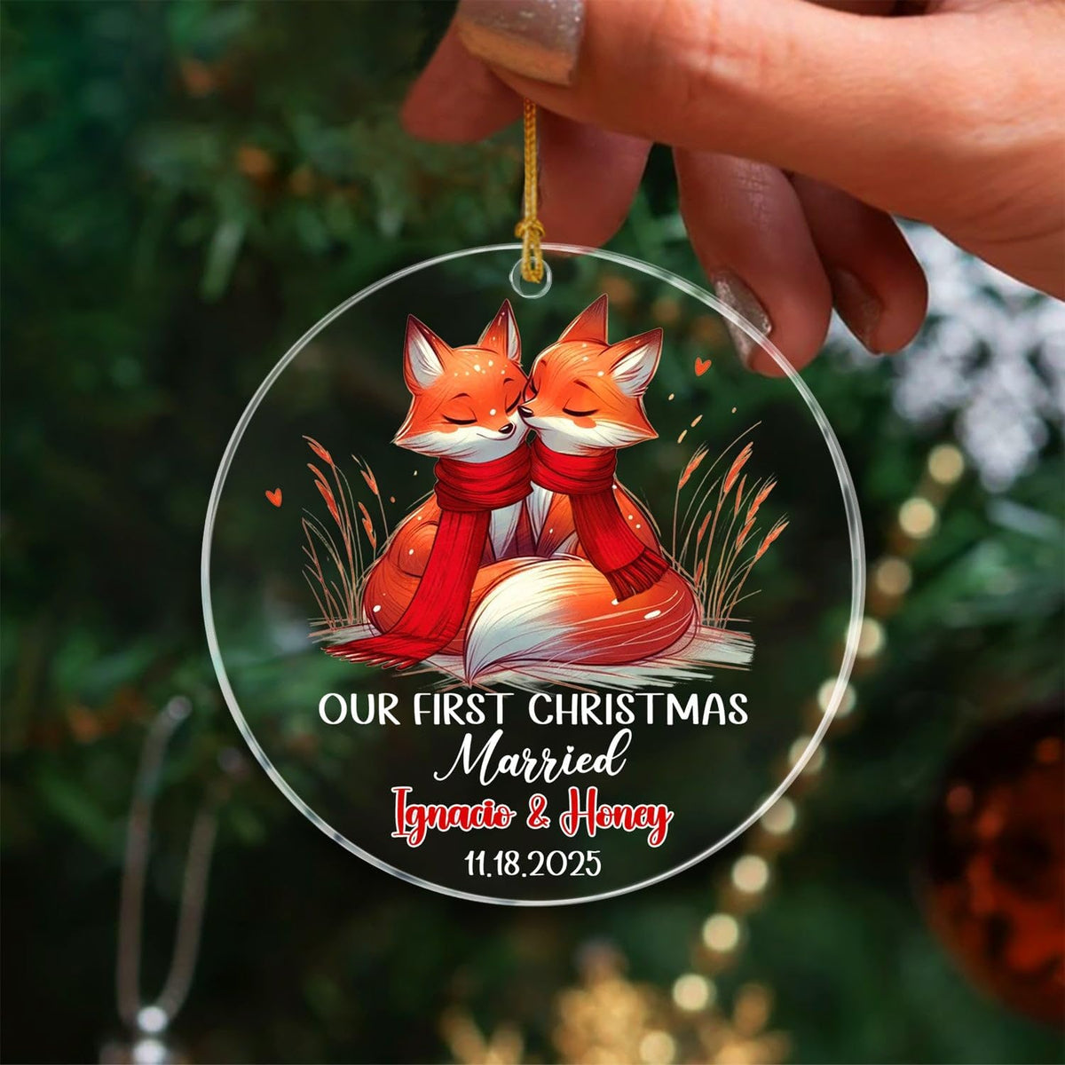 Personalized Date/Name Mr & Mrs Fox Married Christmas Ornament 2025, Our First Christmas Married