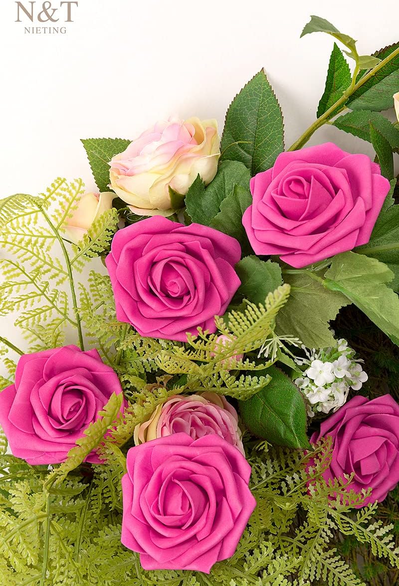 N&T NIETING Artificial Flowers, Foam Roses Perfect for DIY Wedding Bridal Bouquets Centerpieces