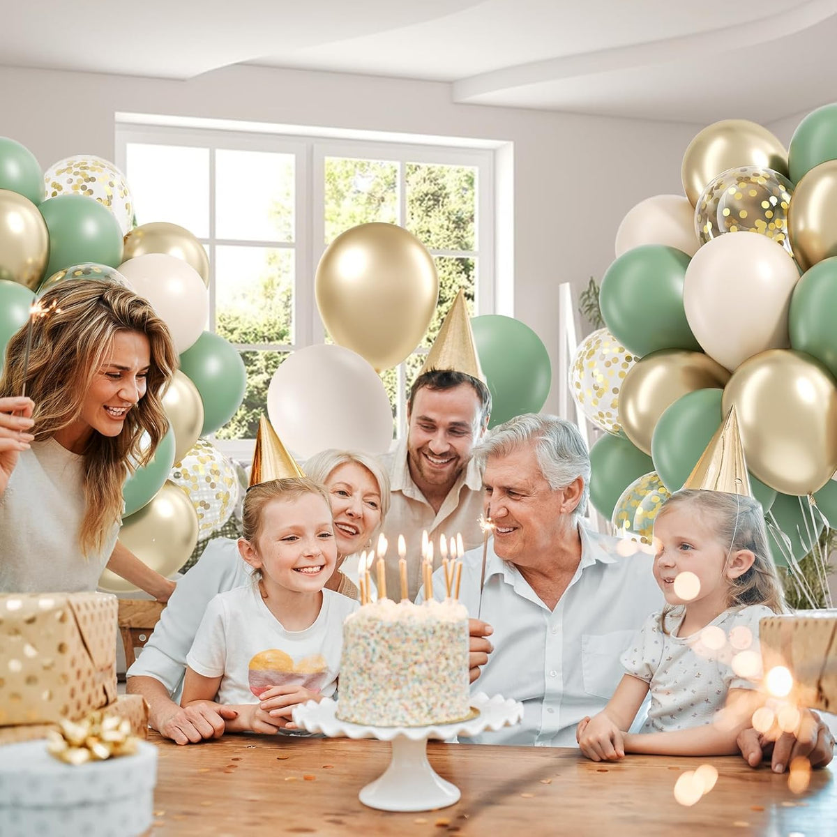 Sage green Balloons, 60pcs 12inch Sage green Sand White Metallic Gold Confetti Balloons for Boho