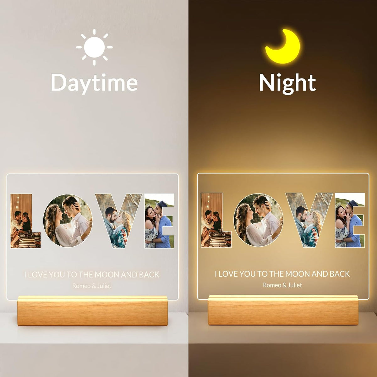 Custom Picture Frames with Photo, Personalized LOVE Photo Frame with Night Light, Customized
