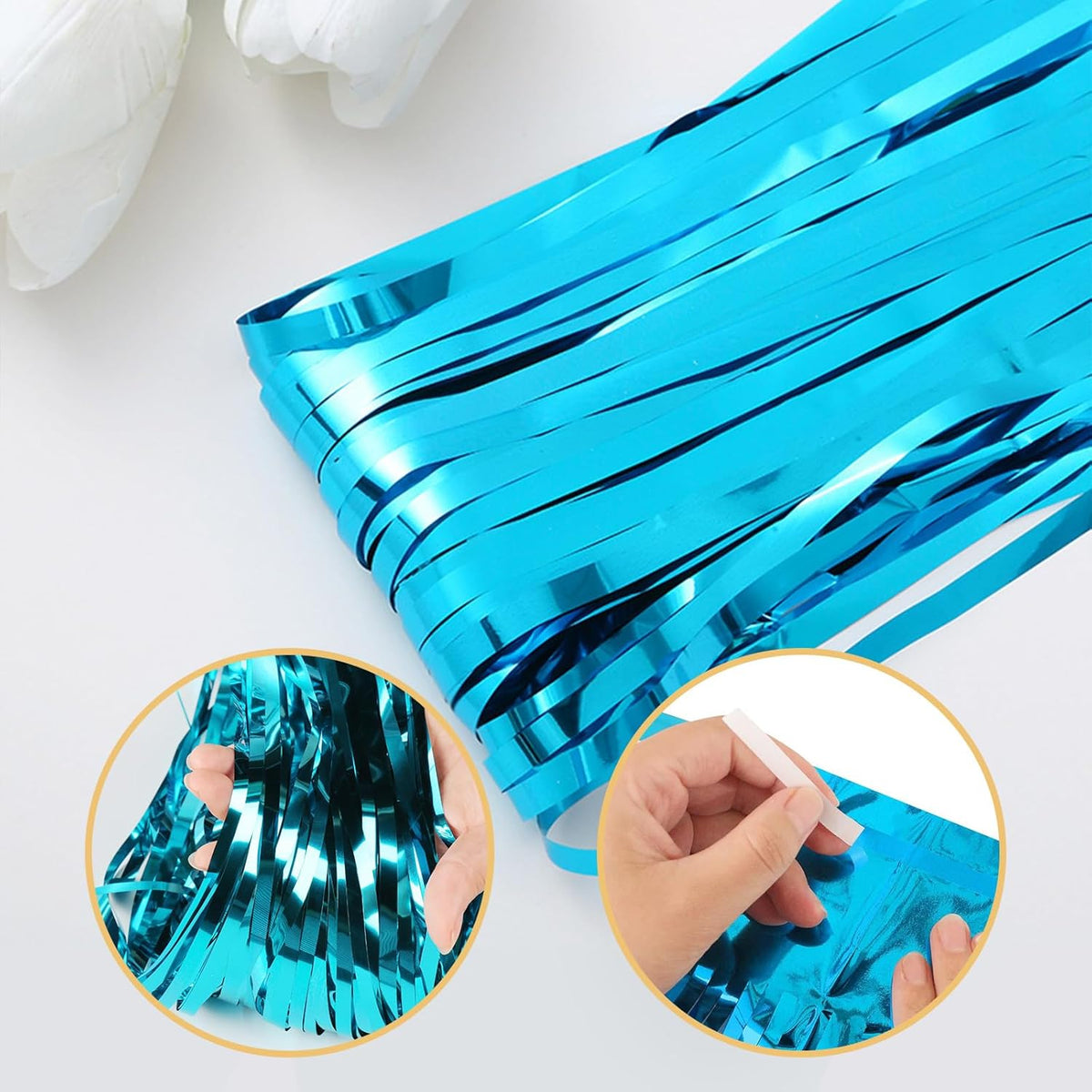 5 Pack Blue Fringe Backdrop 3.2ft x 8.2ft Teal Blue Foil Fringe Curtains Party Tinsel Curtain
