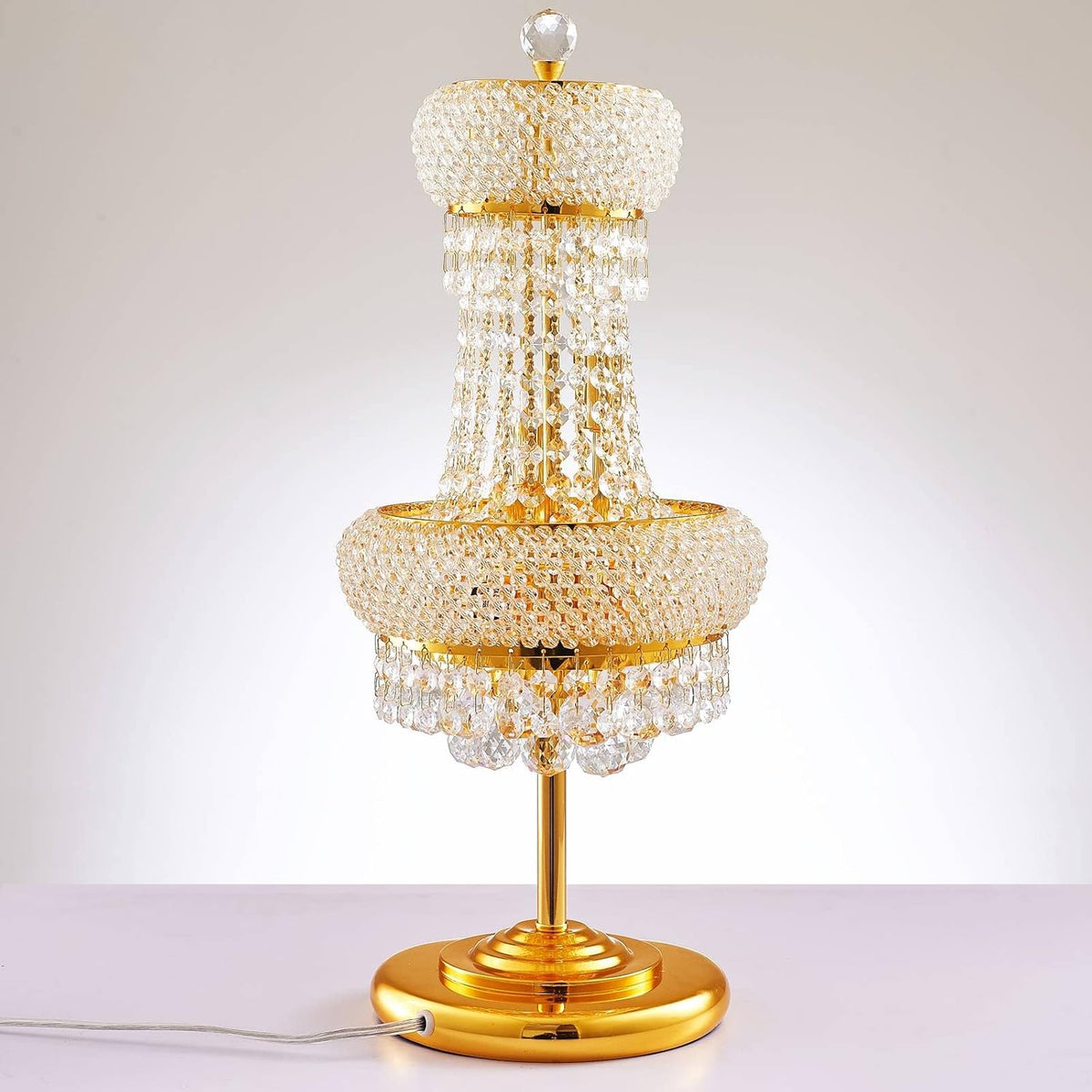 6-Lights Golden Finish Classic Empire Style K9 Crystal Ball Bedside Desk Table Lamp Night Light