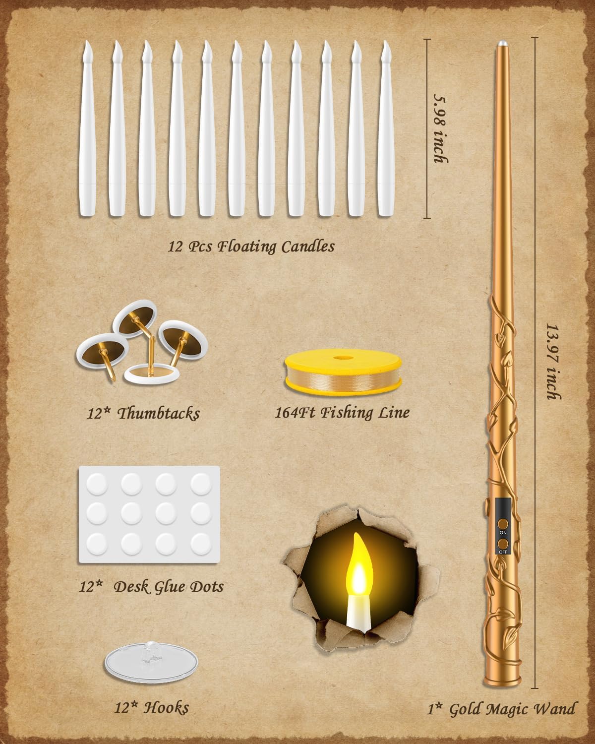 Floating Candles with Wand - 12 Pack Halloween Decorations Magic Flameless Candles Flickering Warm