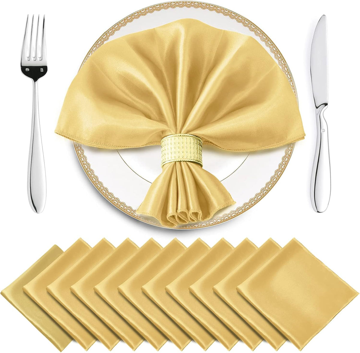 Horbaunal 16 Pack Gold Satin Napkins 20 x 20 Inch, Square Soft Table Dinner Napkins, Silky Cloth