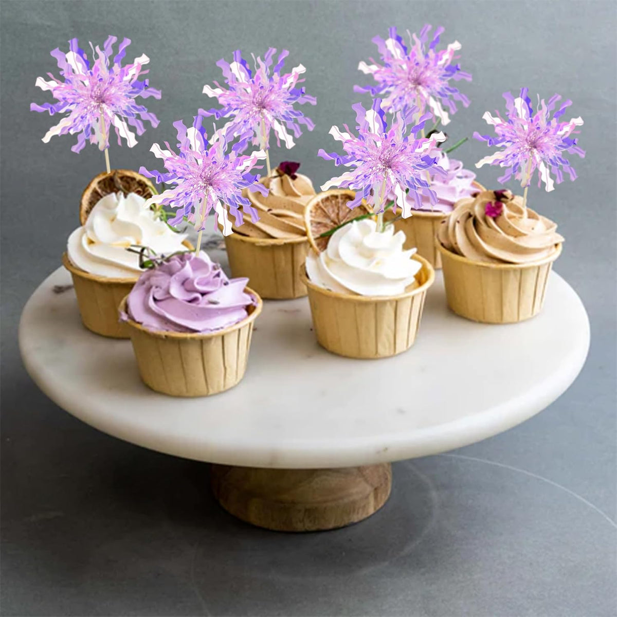 Gyufise 30Pcs Foil Firework Cupcake Toppers Happy Birthday Cake Toppers Tinsel Flower Drink