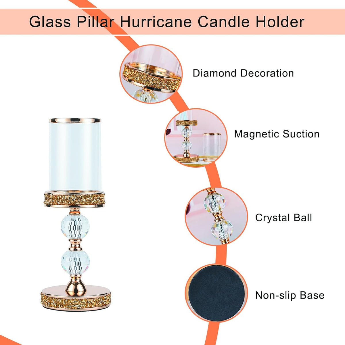 Pillar Candle Holder, 13 Inch Crystal Candlesticks for 3''X5'' Candles, Dining Coffee Table Decor