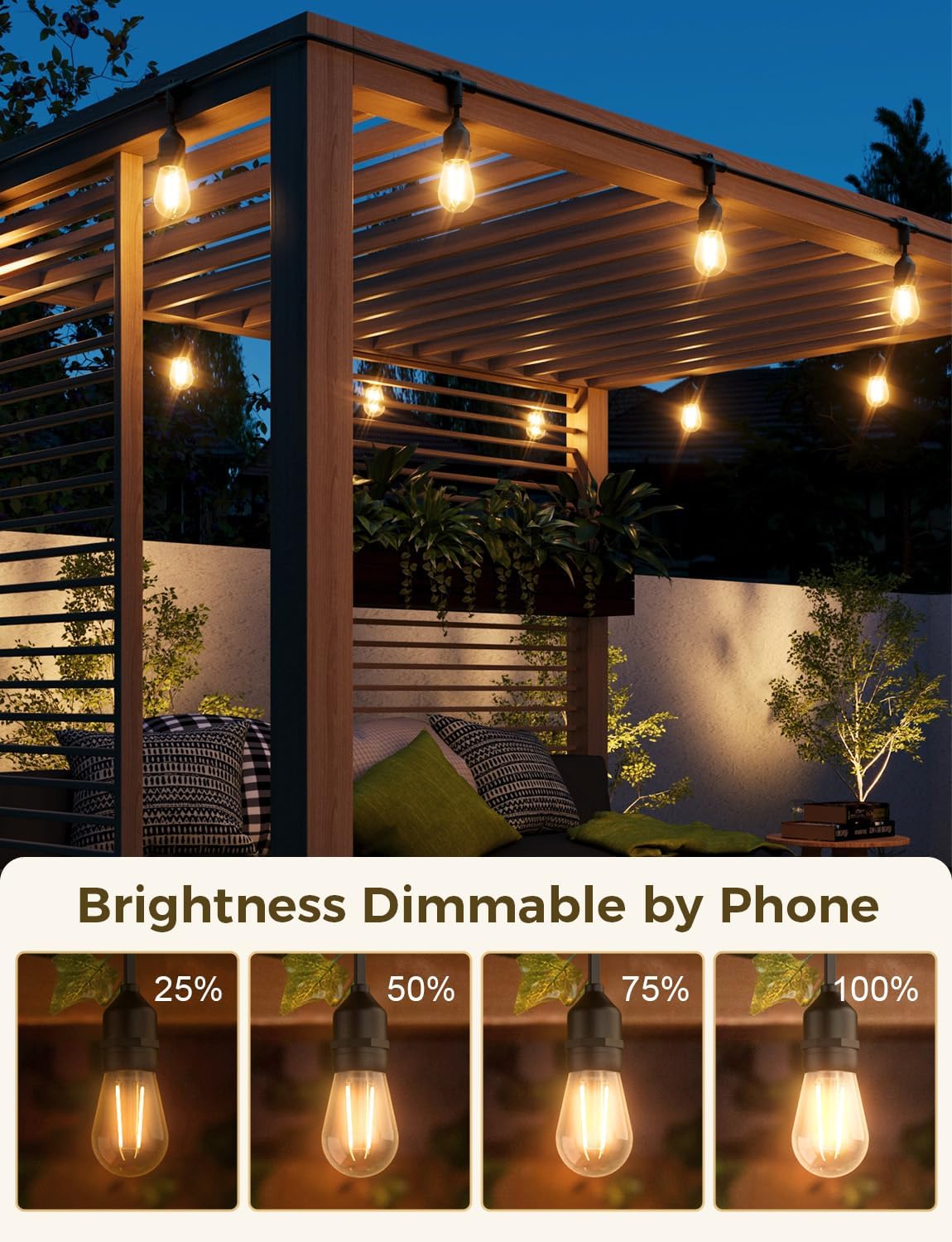 XMCOSY+ Outdoor String Lights, Smart Patio Lights 72.5Ft, APP WiFi Control, Compatible with Alexa