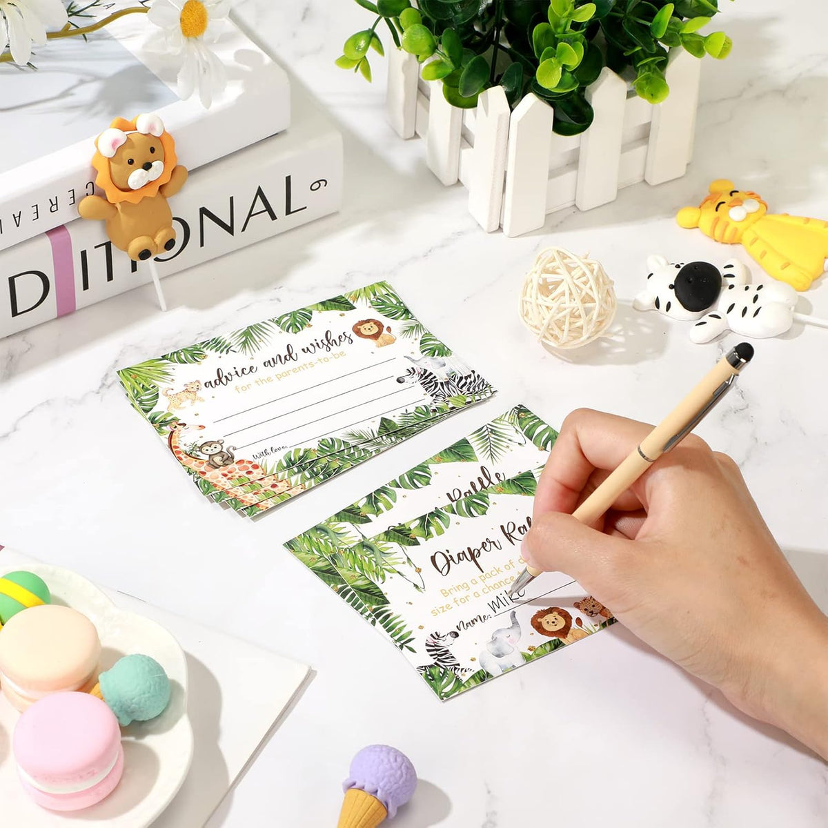 51 Pieces Woodland Baby Shower Card Box and Advice Cards, Diaper Raffle Game Box Tickets, Animals