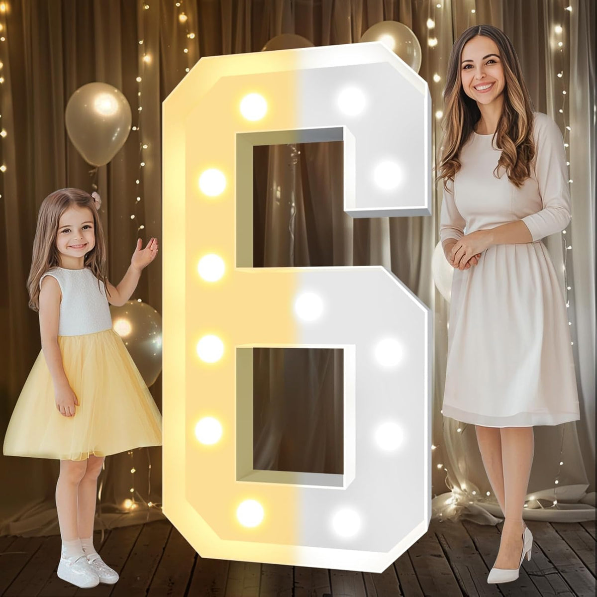 Pooqla 4 FT Light Up Marquee Numbers, Cool White and Warm White LED Large Lighted Marquee Numbers
