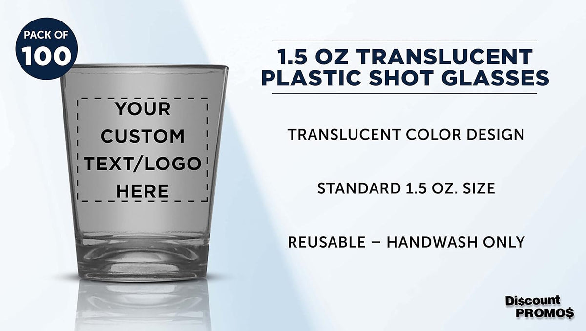 Custom Translucent Plastic Shot Glasses 1.5 oz. Set of 100, Personalized Bulk Pack - Acrylic, Great