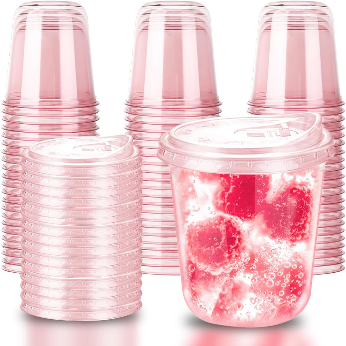 12oz Disposable Stemless Glasses With Strawless Sip Lids,PET Disposable Drinking Cups,Clear Plastic
