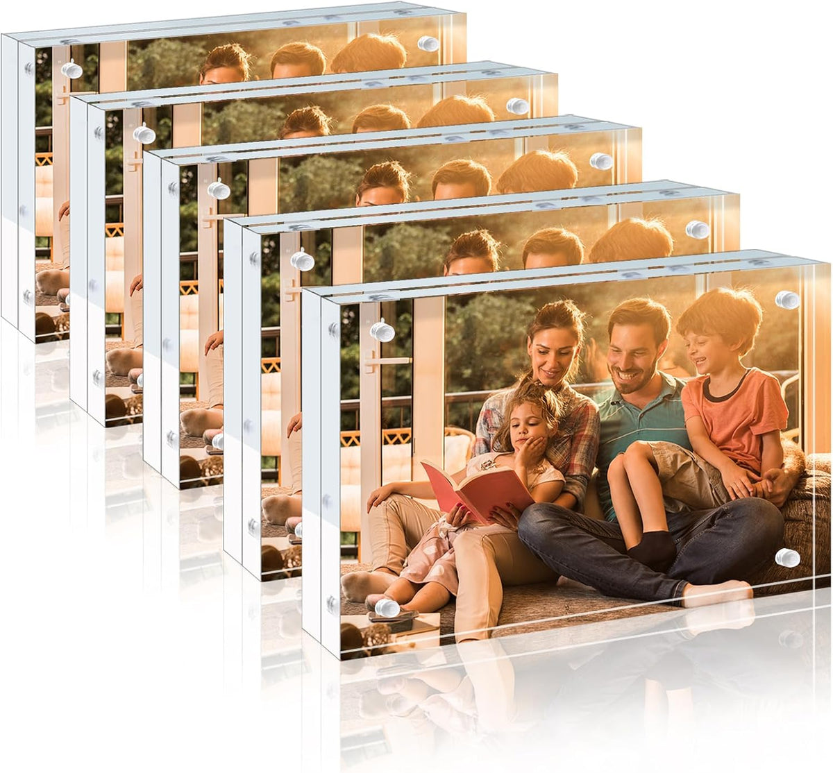 Egofine 3.5x5 Acrylic Frames 5 Pack, 20mm Thicker Frameless Clear Picture Frames, Double Sided