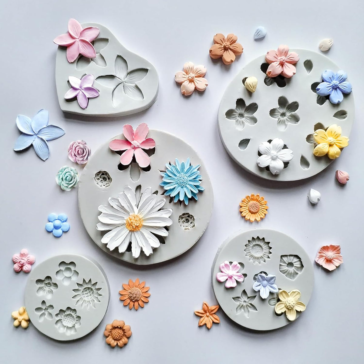 5PCS Flower Silicone Molds, Daisy Flower Fondant Chocolate Jelly Cake Decoration Molds, 3D Floral
