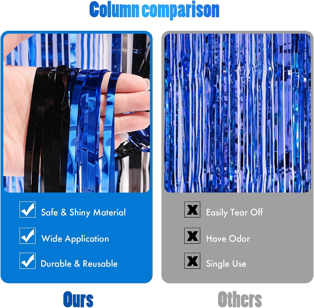 CANREVEL 2 Pack 3.3x8.2 Feet Black and Blue Foil Fringe Backdrop Curtains, Tinsel Streamers for