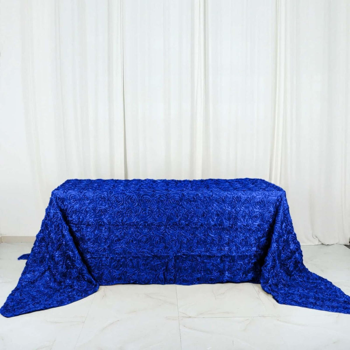 Efavormart 90"x156" Wholesale Rectangle Table Cover Royal Blue Grandiose Rosette 3D Satin