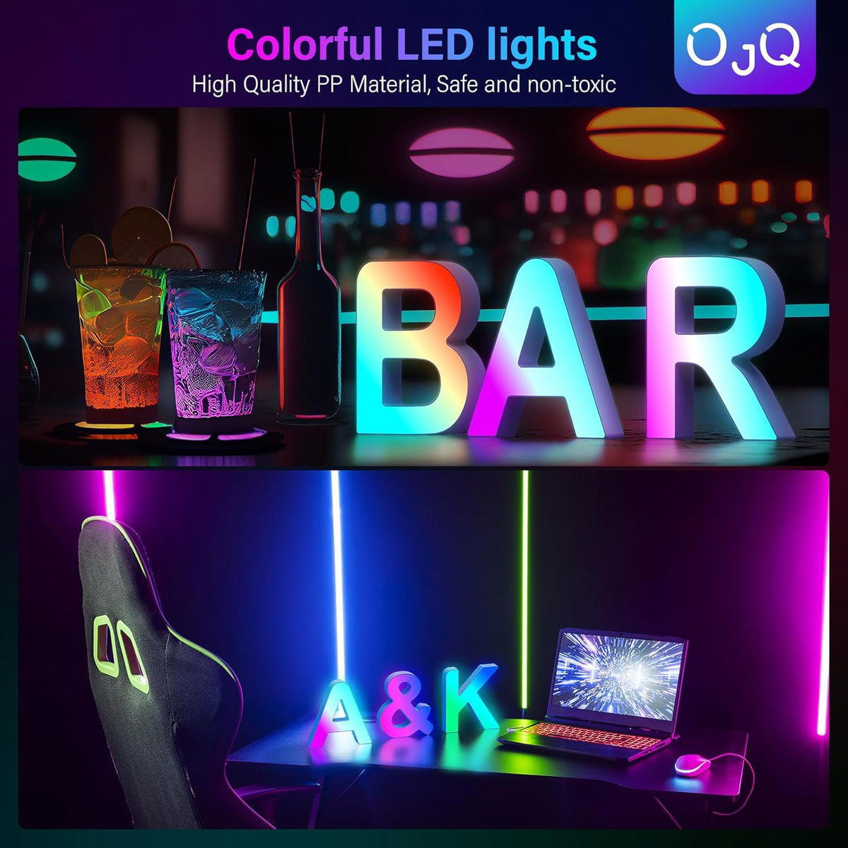 OJQ Light Up Letters LED Letter - Marquee Letters Room Decor Alphabet Letter Music Sync Color