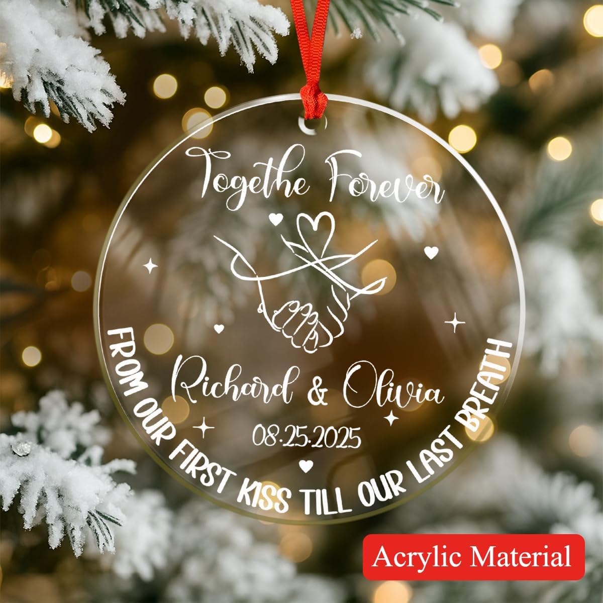 Personalized Christmas Ornaments with Names, Couple Glass Ornament, Custom Wedding Gifts for