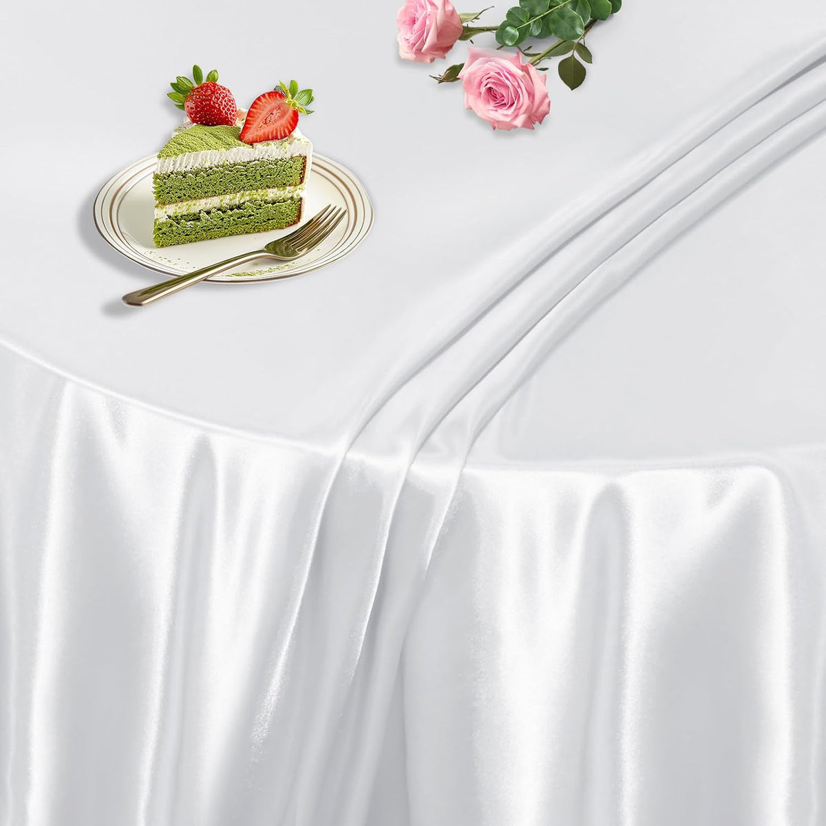 KKJIAF 1 Pack 60 Inch / 5ft Round Table Cloth, White Overlay Round Satin Table Cover, Silky Satin