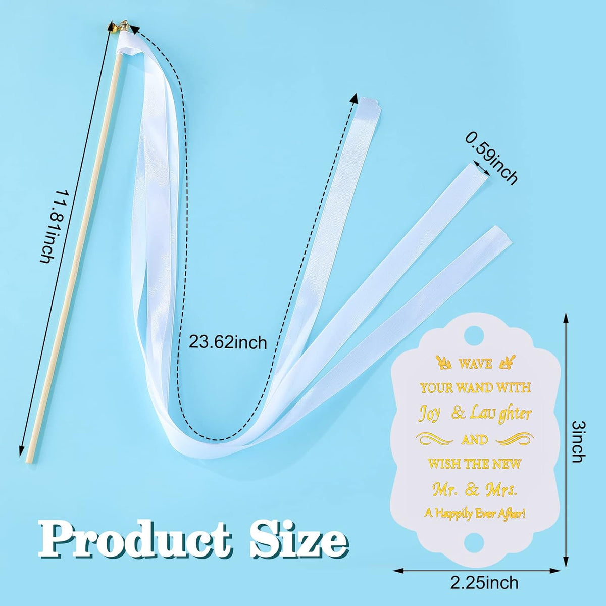 Junkin 100 Pcs Wedding Wands Streamers with Bells Set, 50 White Wedding Send Off Ribbon Streamers