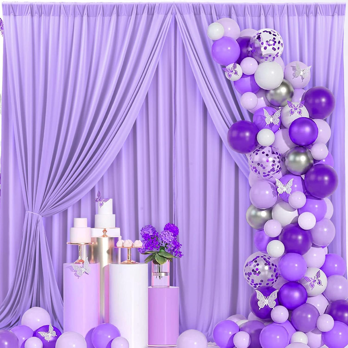 40 ft x 10 ft Wrinkle Free Lavender Backdrop Curtain for Parties, Polyester Light Purple Photo
