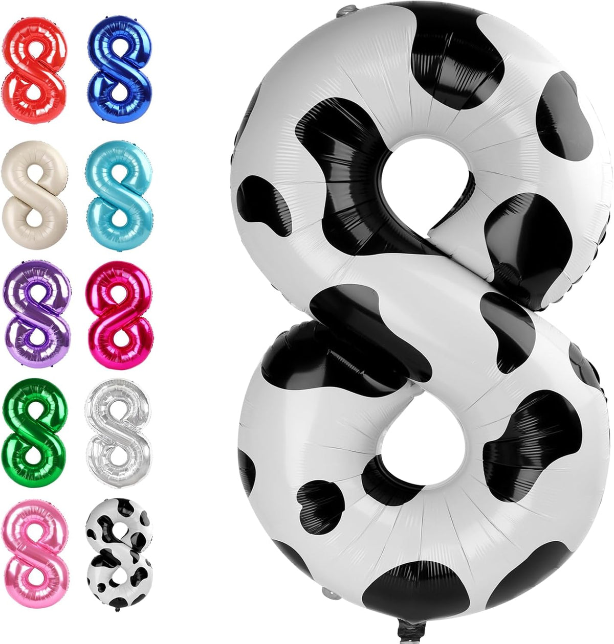 Cow Print Foil Number 8 Balloon 40 Inch, Helium Mylar Eight Number 8 18 28 38 48 58 80 88 Birthday