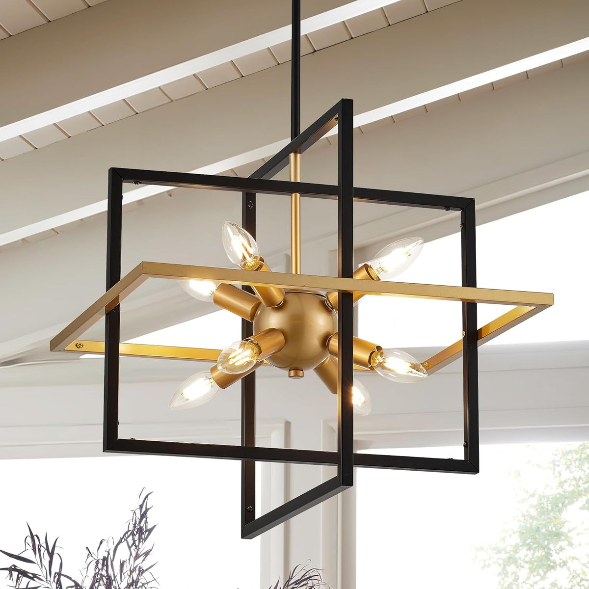 18.9'' Black Gold 8-Light Sputnik Chandelier Modern Industrial Adjustable Hanging Geometric Pendant