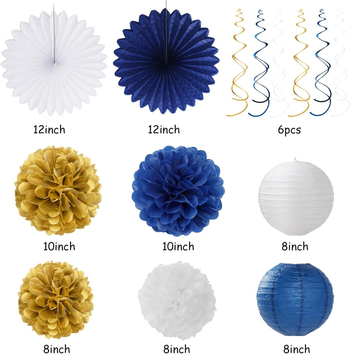 Royal-Navy Blue White Happy-Birthday Party-Decorations - 31pcs Men Women Boys Girl Paper Lanterns