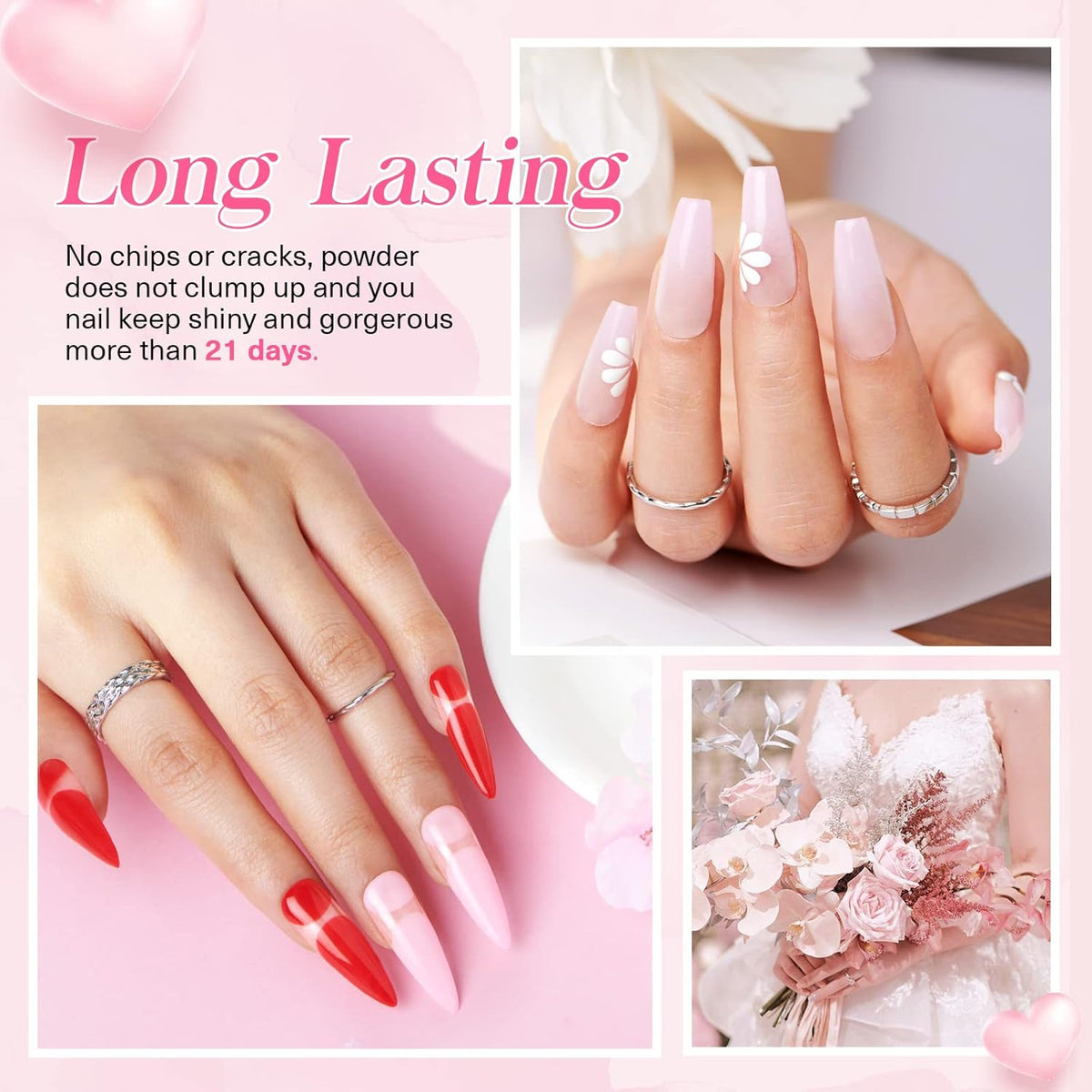 AZUREBEAUTY Dip Nails Powder Starter Kit, 4 Colors Pink Red Black Clear Dipping Powder System
