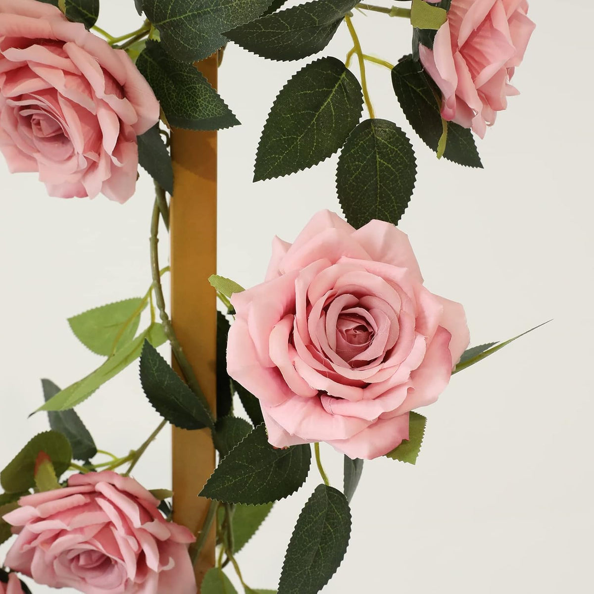 2 Strands 73'' Artificial Silk Rose Flower Vines Garland, Fake Pink Roses Floral Green Leaves