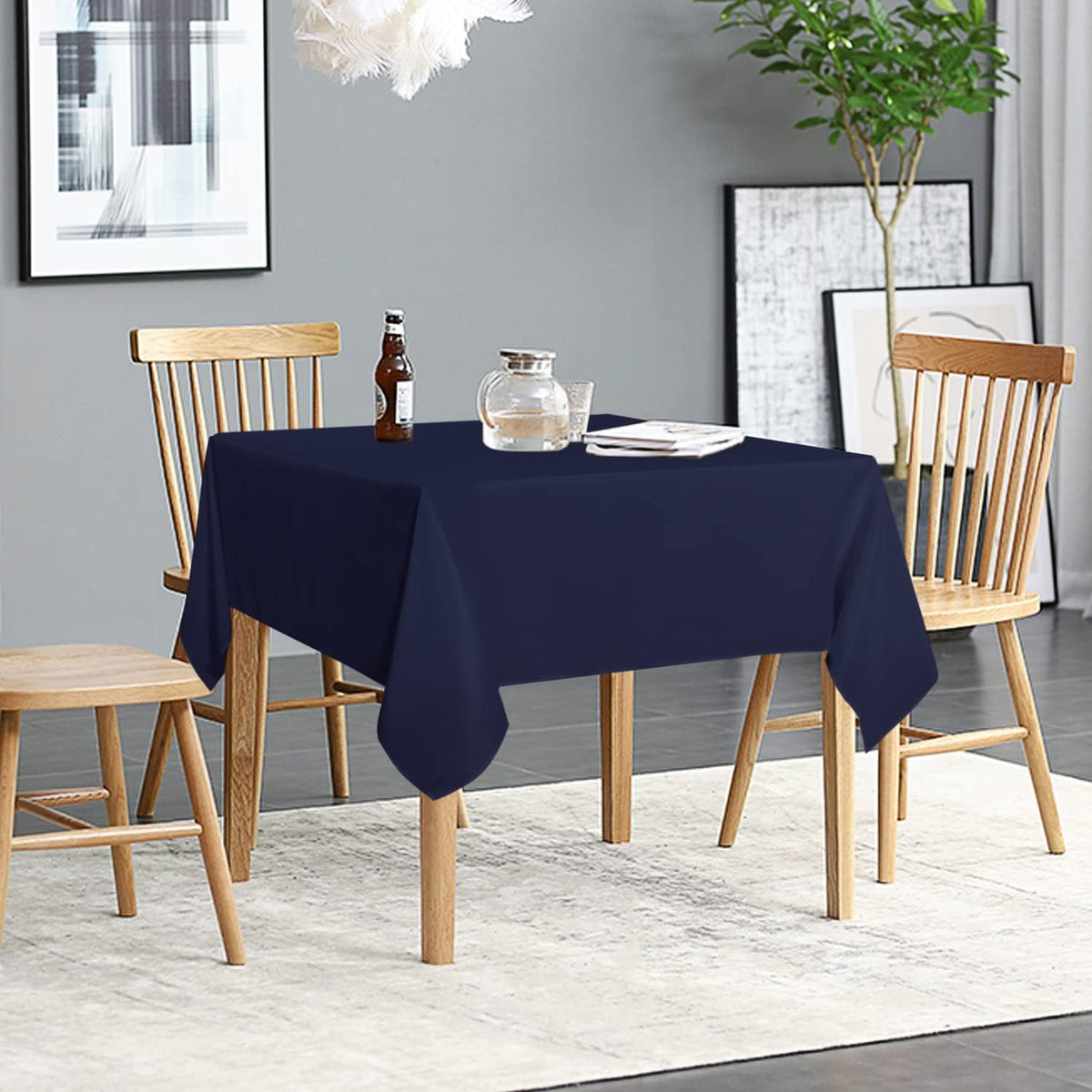 sancua 2 Pack Navy Tablecloth 54 x 54 Inch, Stain and Wrinkle Resistant Square Table Cloth