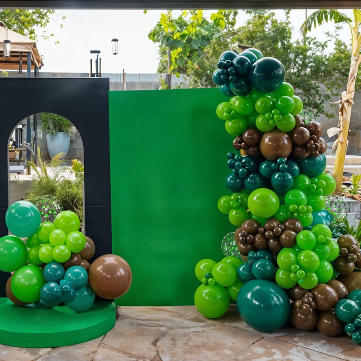Brown and Green Balloons, 12 Inch Coffee Brown Emerald Dark Metallic Green Confetti Balloons for