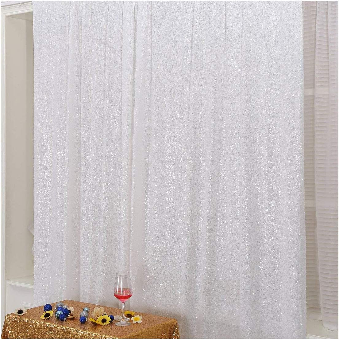 Poise3EHome 8FT x 8FT White Sequin Photography Backdrop Curtain for Party Decoration, White