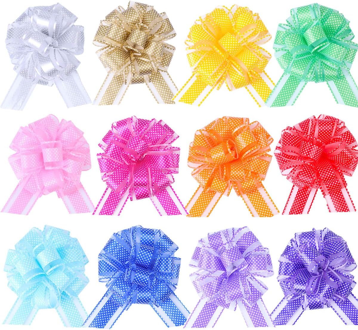 12Pcs Wave Point Gift Wrap Pull Bows, Large 6 Inch Assorted Gift Pull Bows, for Presents,Christmas
