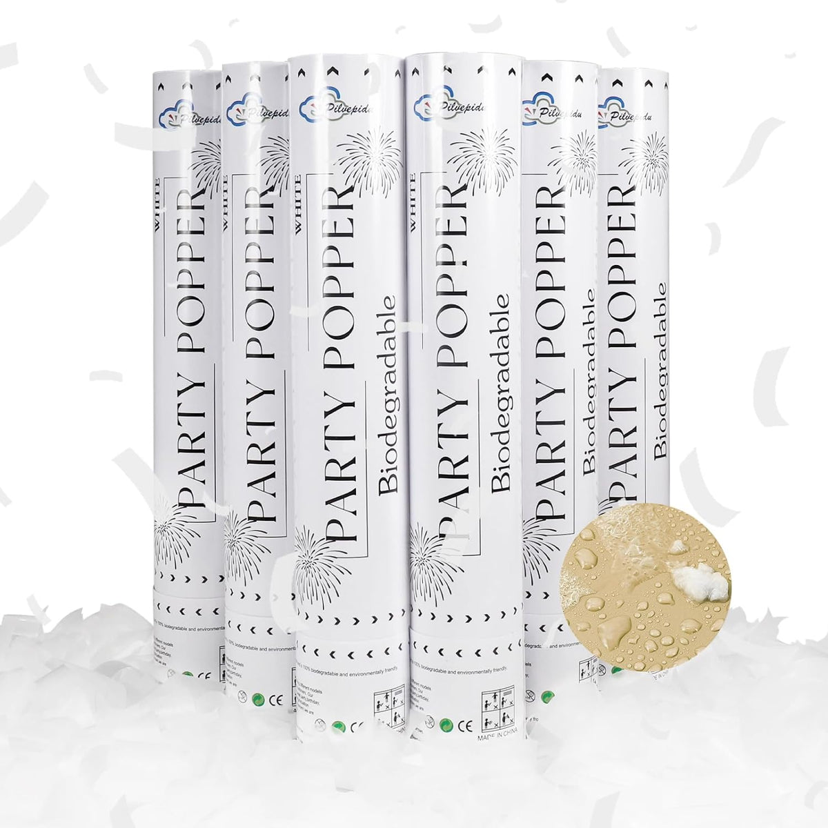 White Confetti Poppers,Rice Paper For Wedding,Biodegradable Cannon,6Pack Biodegradable Confetti