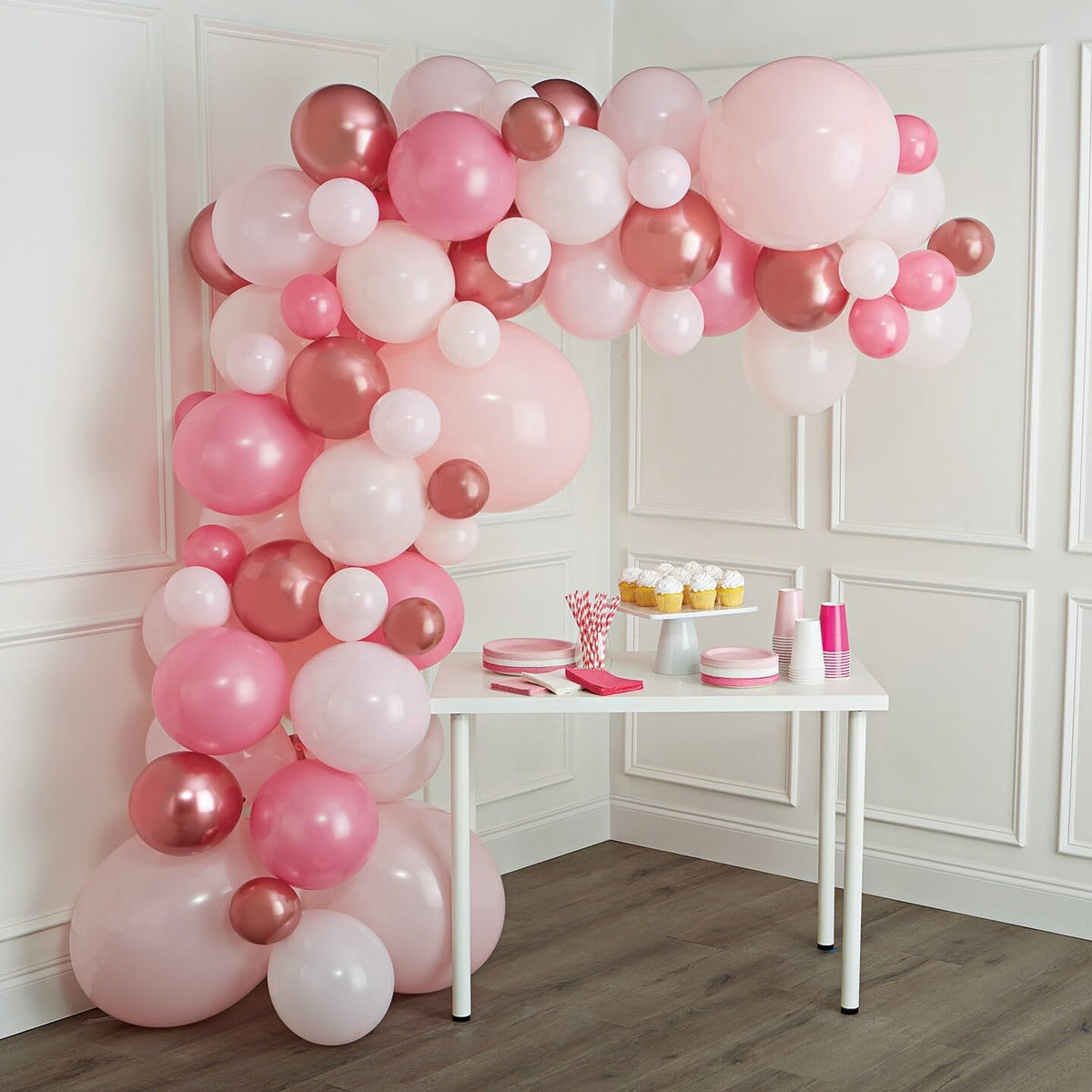 Paready Pink Balloons Set, 50 Pcs 12 Inch Metallic Pastel Pearl Light Pink Confetti Balloons Helium