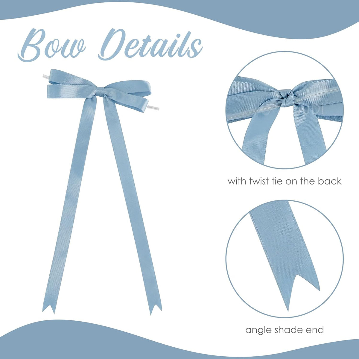 AIMUDI Dusty Blue Bows 5 × 10" Satin Bows for Gift Wrapping Twist Tie Bows Premade Ribbon Bows for