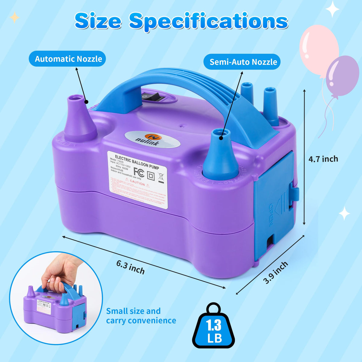 NuLink Balloon Pump Electric Portable Dual Nozzle Air Pump for Balloons Blower Pump Inflator for