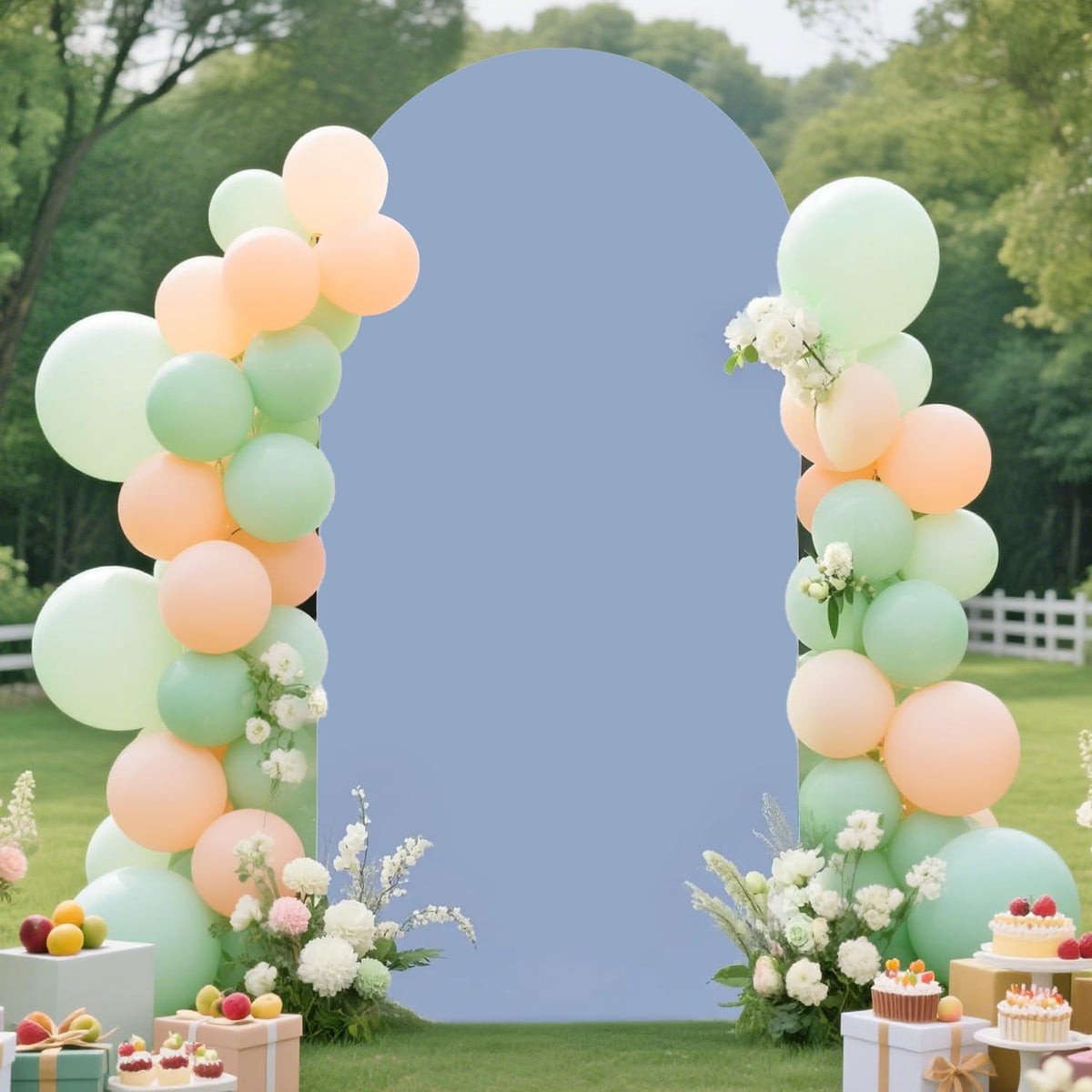 7.2FT Arch Backdrop Stand and Dusty Blue Arch Cover Set Metal Arch Stand Backdrop with Wedding Arch