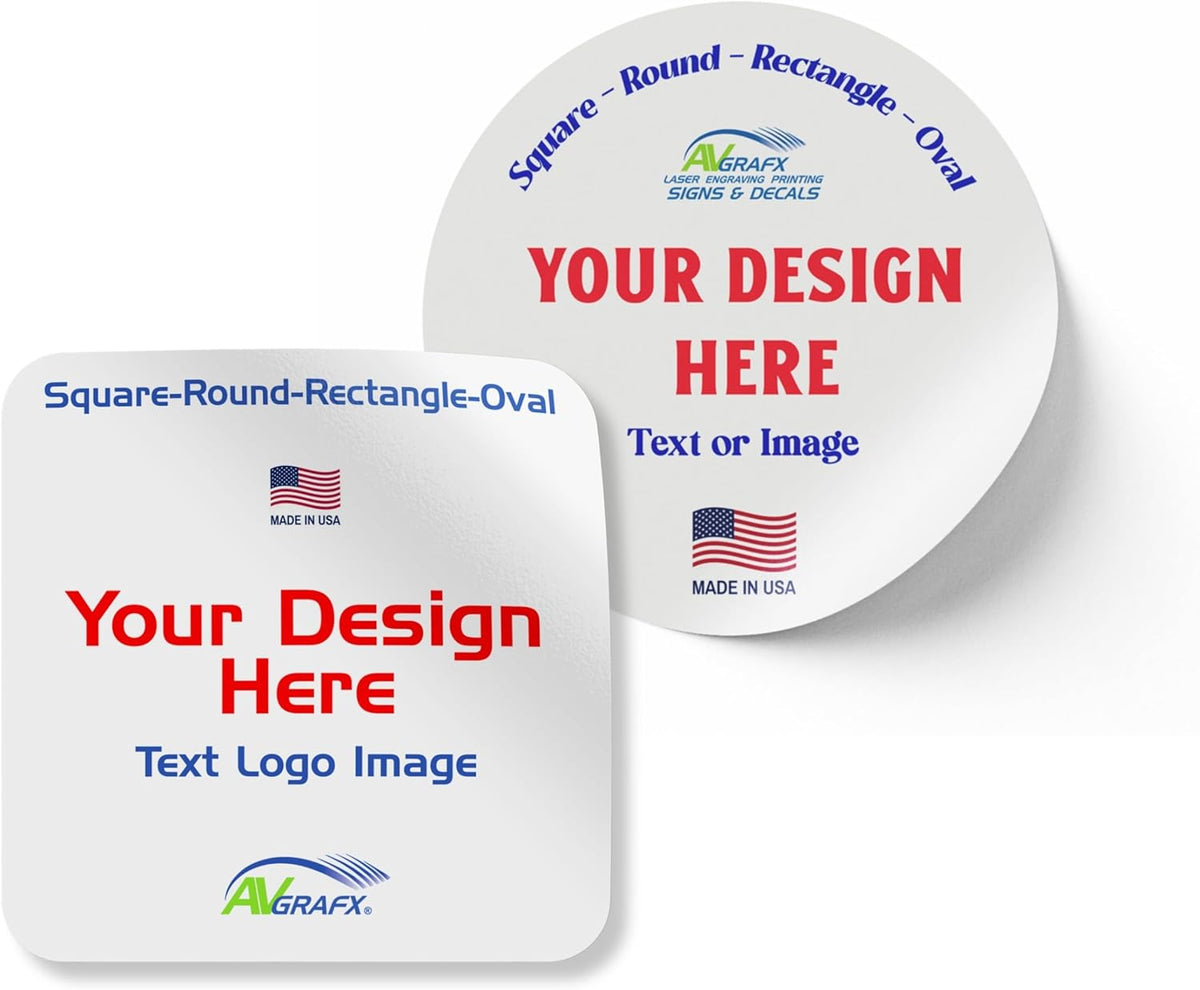 Avgrafx 110 Round or Square Custom Personalized Stickers Labels Vinyl Waterproof Dishwasher Safe
