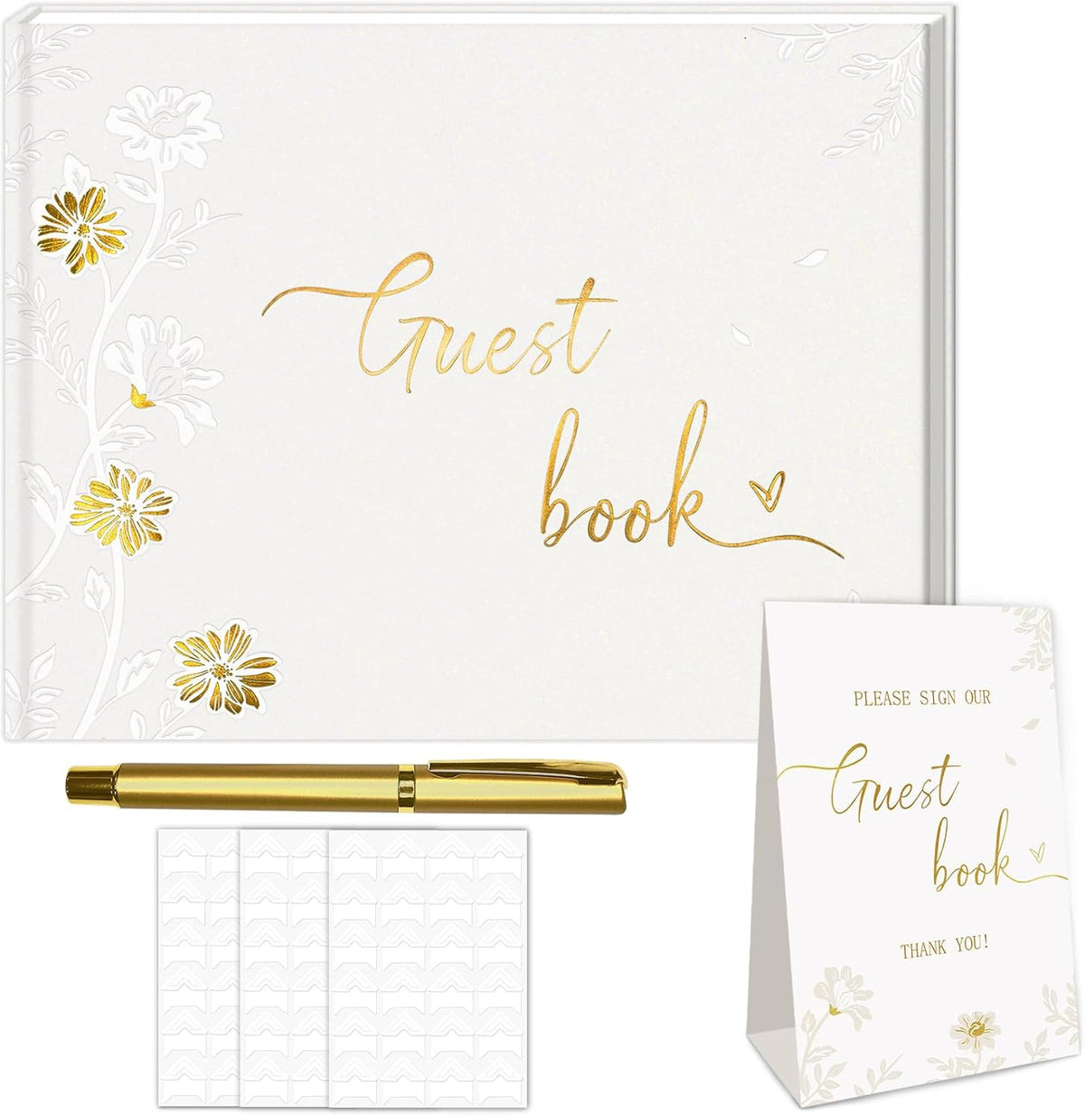 FREXISYN Wedding Flower Guest Book 9x7'' - Personalized Photo Guestbook with Pens for Reception