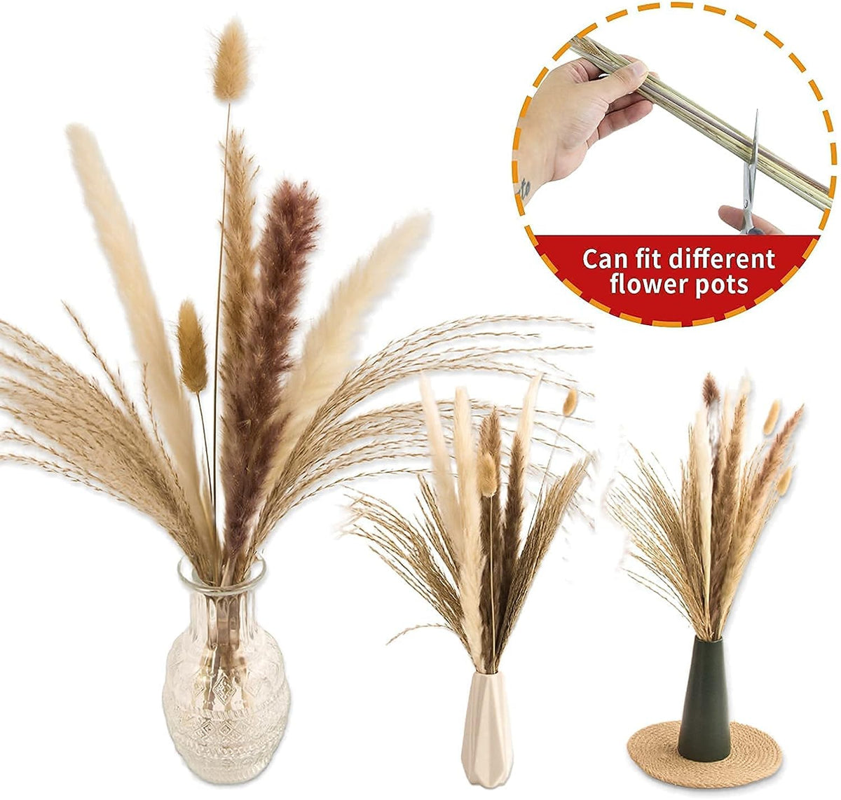 65PCS Pampas Grass Decor, Including pompas Floral, Reed Dried Grass and Bunny Tails Dried Flowers