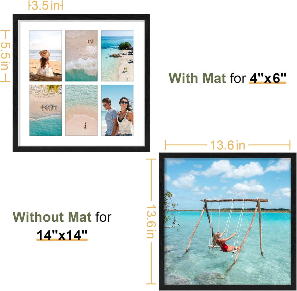 Vittanly 14x14 Collage Picture Frame, Displays 6Pcs 4x6 Pictures with Mat, Picture Frames Collage