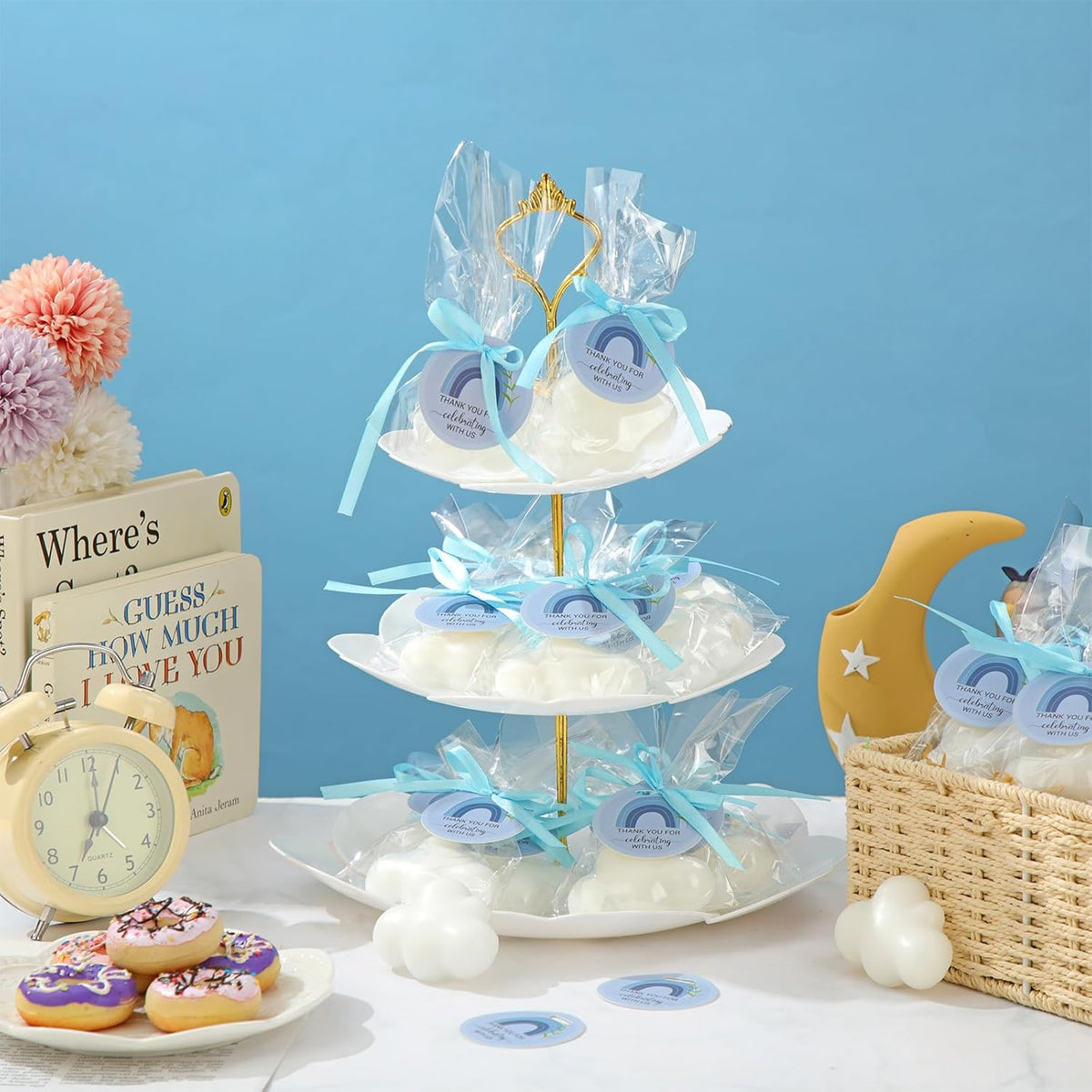 Demissle 20 Pcs Cloud Baby Shower Soap Favors Mini Handmade Soap Gifts with Thank You Card for