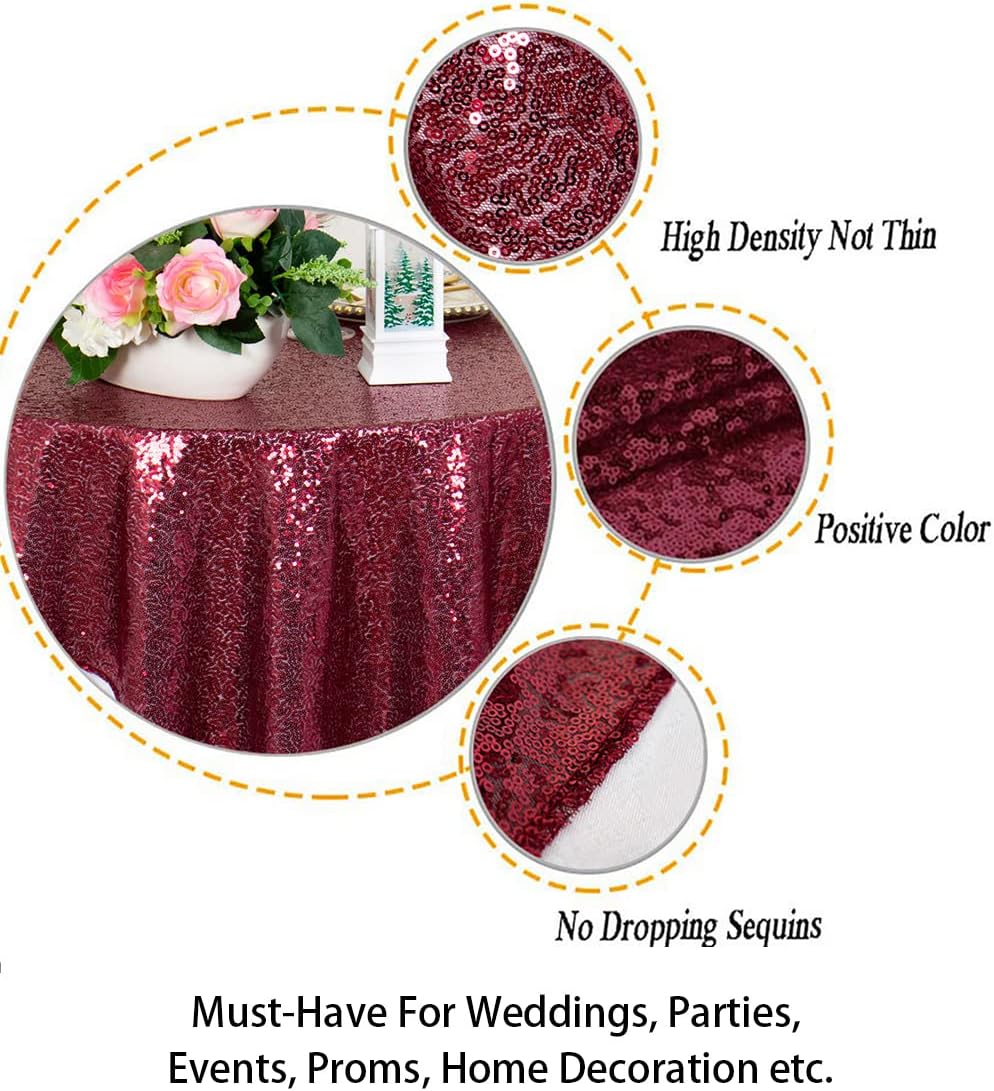 ShinyBeauty Sequin Tablecloth Burgundy Sequin Table Overlay Glitter Table Cover for Dinning Table