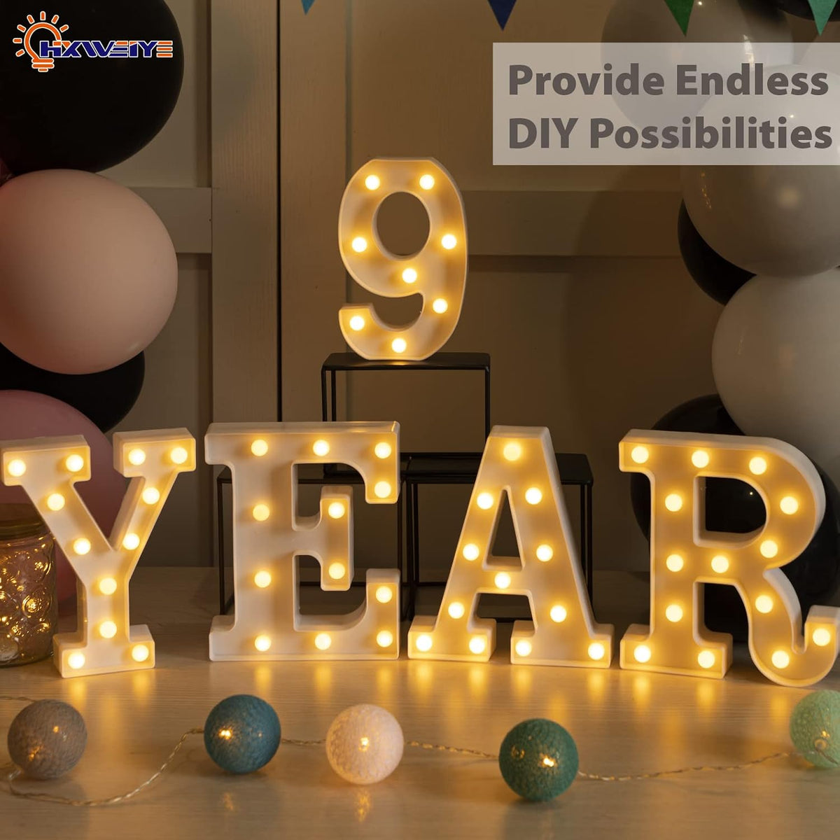HXWEIYE Light Up Numbers-9, LED Marquee Number Lights Sign 26 Alphabet and 10 Number for Party Bar