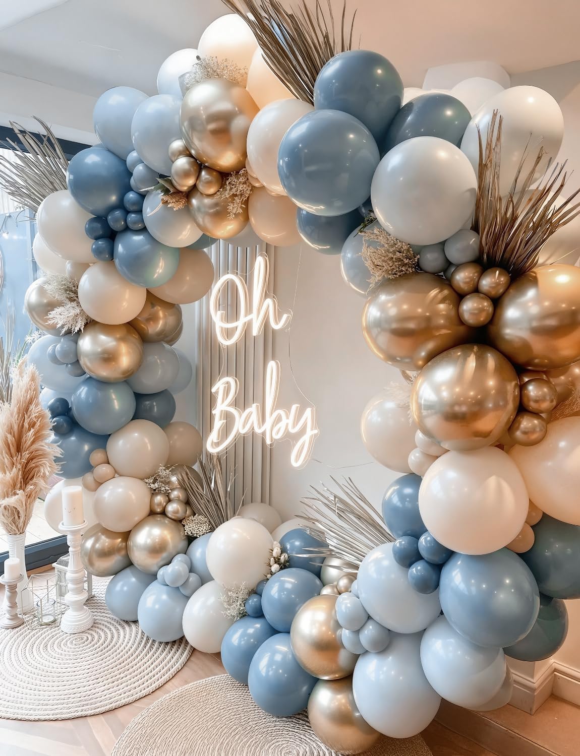 Dusty Blue and Gold Balloons - 12 Inch Dusty Blue Balloons Metallic Gold Sand White Latex Balloon